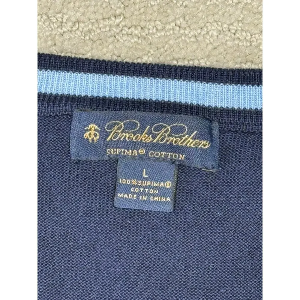 Brooks Brothers Cotton Navy Blue V-Neck Sweater Vest Men's Large
